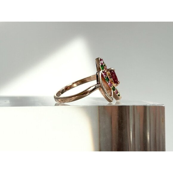 Rose Gold Sterling Silver Center Teardrop Gemstone Vintage Ring - sz 8 - Picture 4 of 10